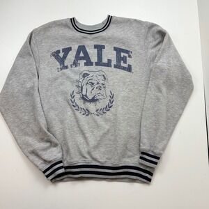 Yale University Sweatshirt Medium Gray Bulldog Graphic Crewneck Striped Trim